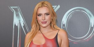 bella thorne rocked a red 'naked' dress at the 'morbius' premiere