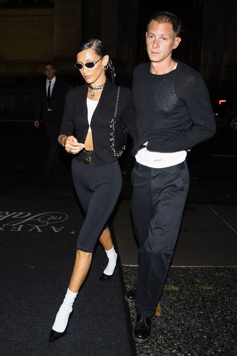 new york, new york   september 06 bella hadid l and marc kalman attends gigi hadids guest in residence launch dinner at le chalet at saks fifth avenue in midtown on september 06, 2022 in new york city photo by gothamgc images