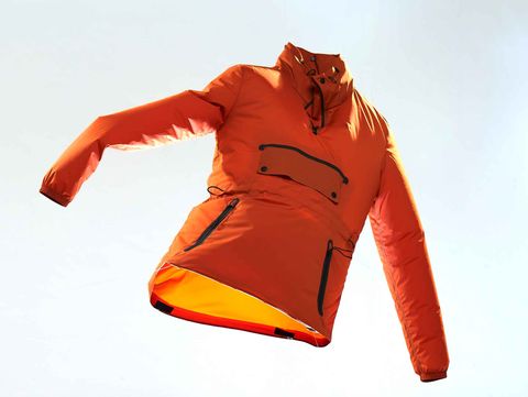 Clothing, Orange, Outerwear, Hood, Sleeve, Jacket, Hoodie, Coat, Glove, Zipper, 