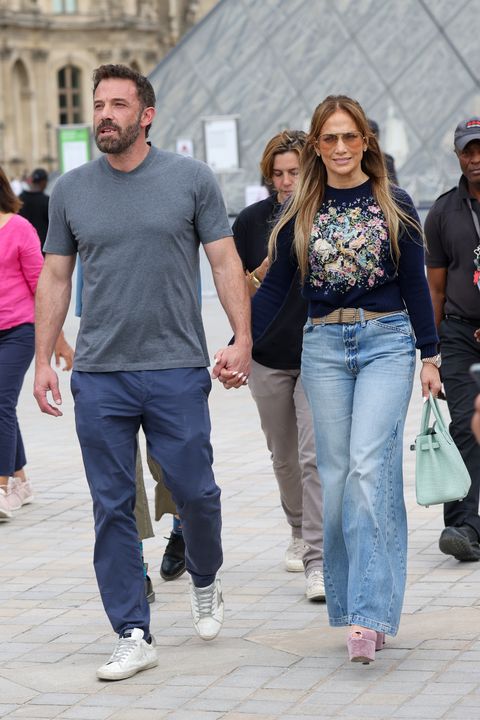 jennifer lopez and ben affleck are seen at the louvre museum on july 26, 2022 in paris, france photo by pierre suugc images