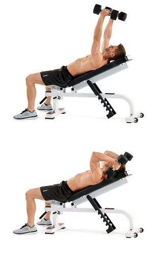 Exercise equipment, Weights, Arm, Leg, Physical fitness, Bench, Fitness professional, Abdomen, Dumbbell, Chest, 