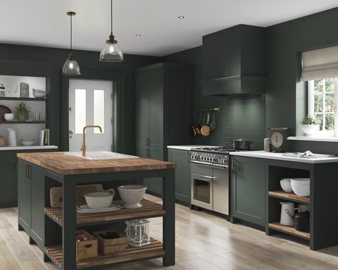 green kitchen ideas, benchmarx kitchens cambridge forest green kitchen