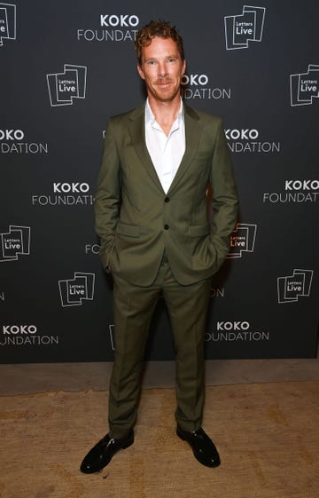 benedict cumberbatch dressed in an olive suit at the koko foundation event in london