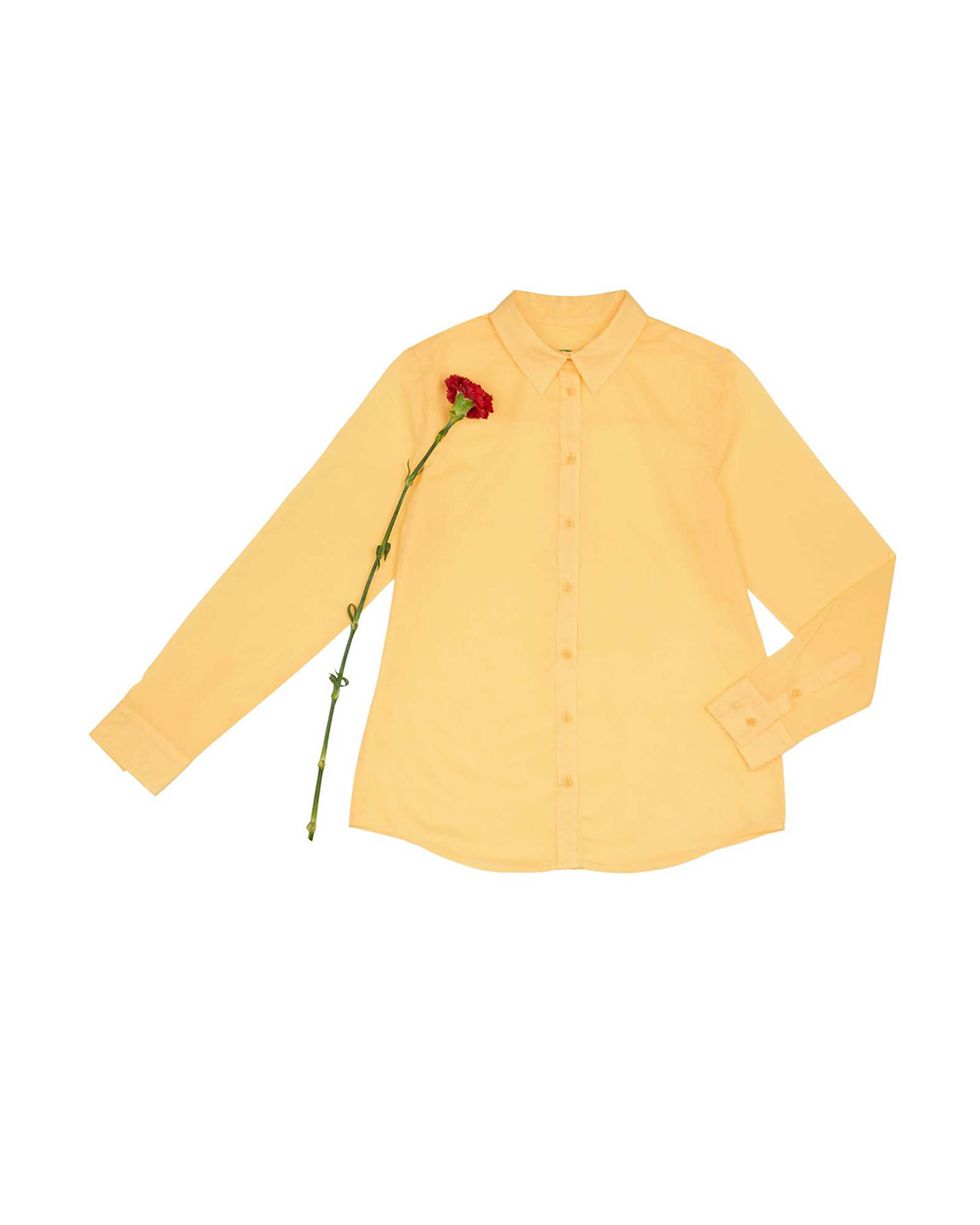 Clothing, Yellow, Sleeve, Outerwear, Jacket, T-shirt, Blouse, Beige, Top, 