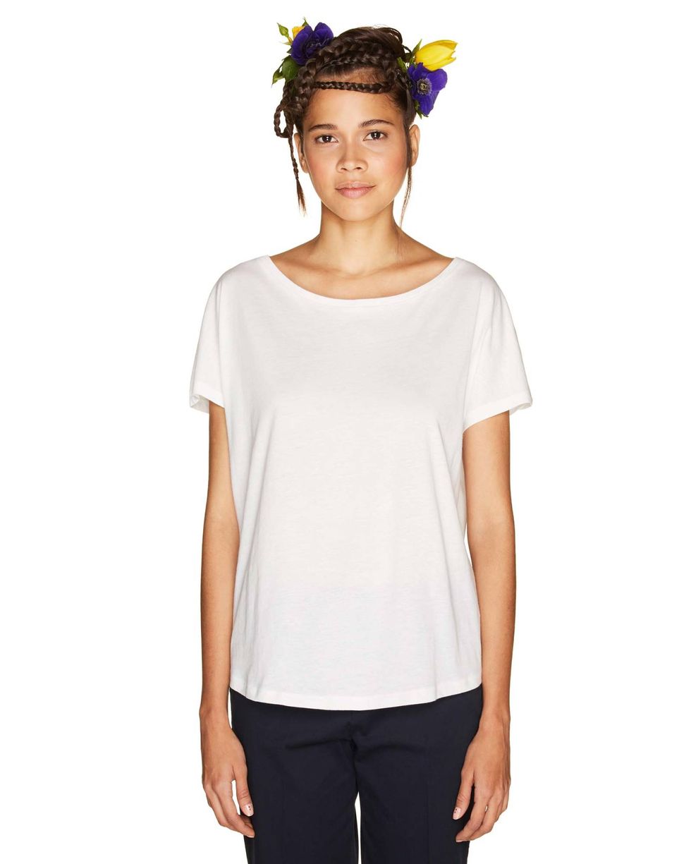 White, Clothing, T-shirt, Neck, Sleeve, Shoulder, Sportswear, Yellow, Lilac, Top, 