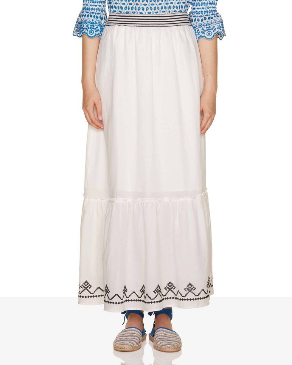 White, Clothing, Dress, Blue, Beige, Aqua, Embroidery, Day dress, Gown, Waist, 