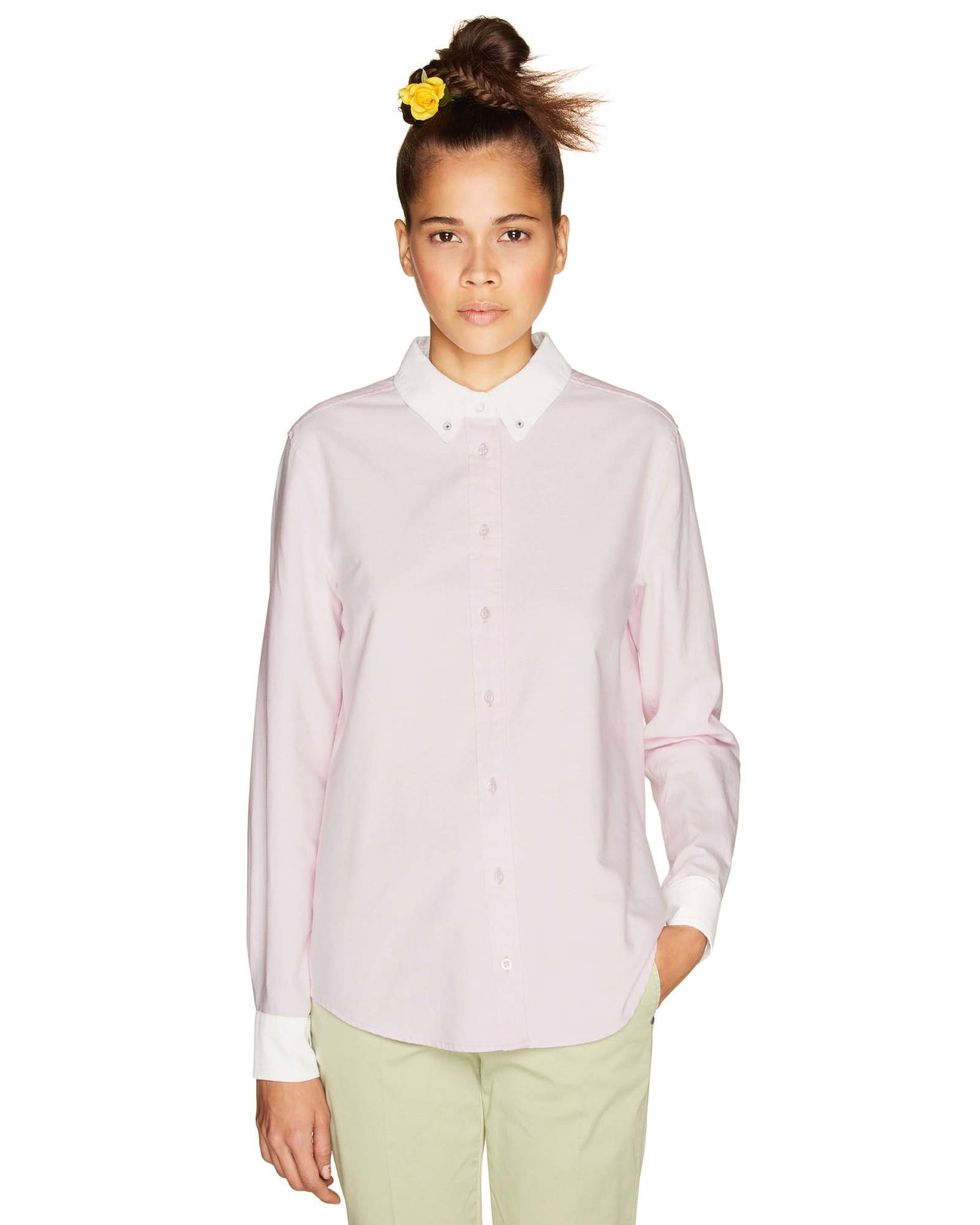 Clothing, White, Sleeve, Neck, Pink, Collar, Top, Outerwear, Shirt, Blouse, 