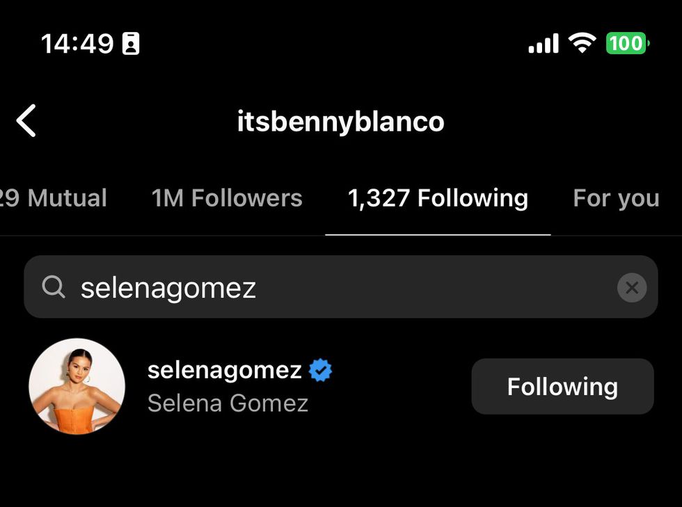 selena gomez and benny blanco following each other on instagram as of december 7