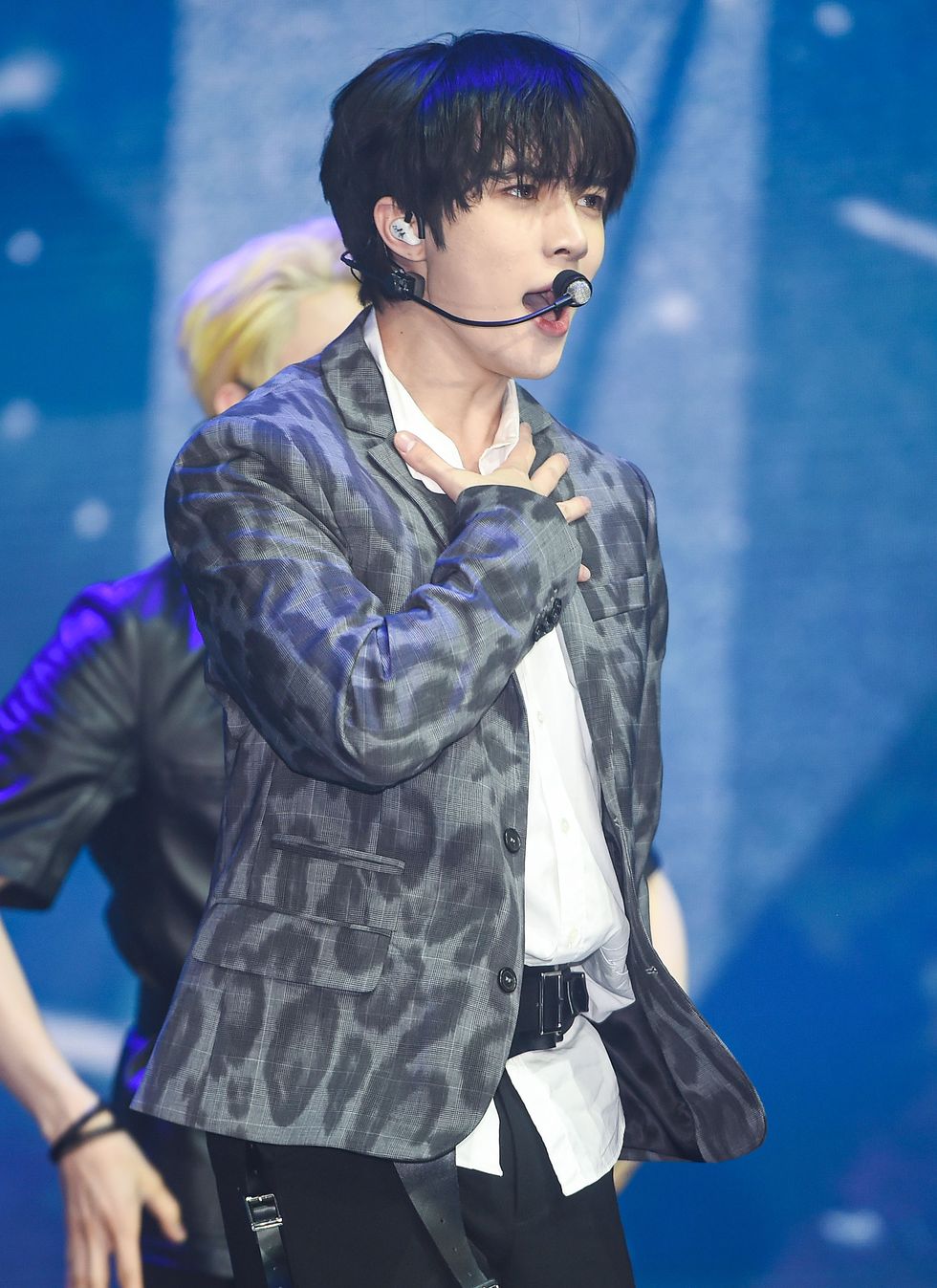 beomgyu of txt performs on the stage during comeback showcase at yes24 livehall on may 18th in seoul, south korea photoosen