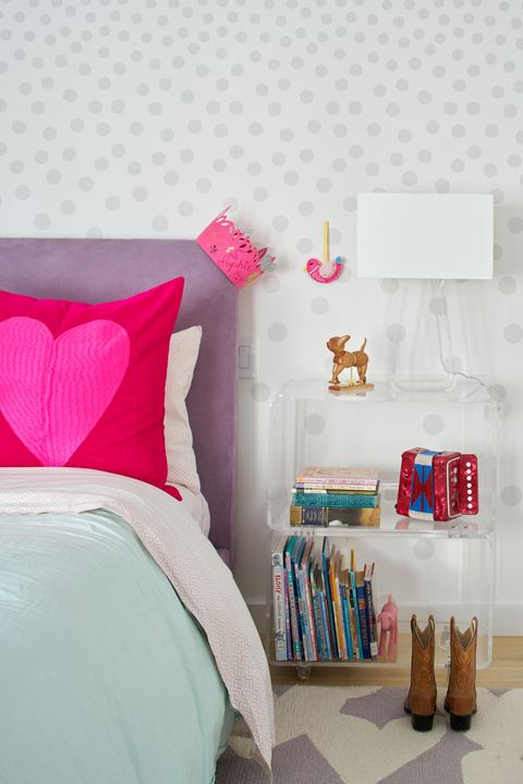 Bedroom, Pink, Furniture, Pillow, Cushion, Room, Wall, Turquoise, Product, Bed, 