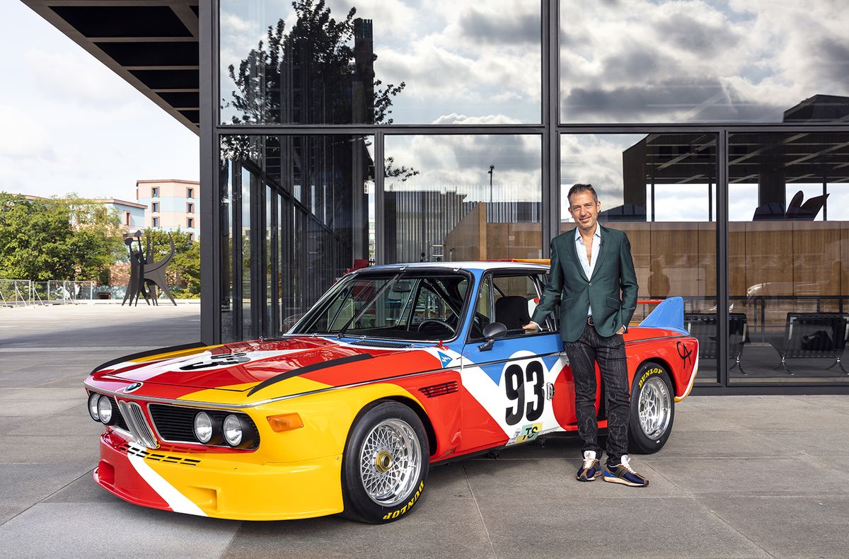 alexander s c rower, president of the calder foundation and grandson of the artist, with the calder bmw art car