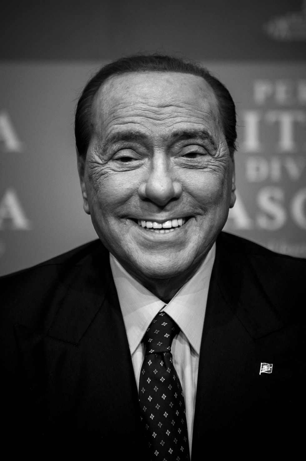 rome, italy december 19 editors note image has been converted to black and white forza italia leader silvio berlusconi attends the presentation of the new book perché litalia diventò fascista by italian writer bruno vespa, on december 19, 2019 in rome, italy photo by antonio masiellogetty images