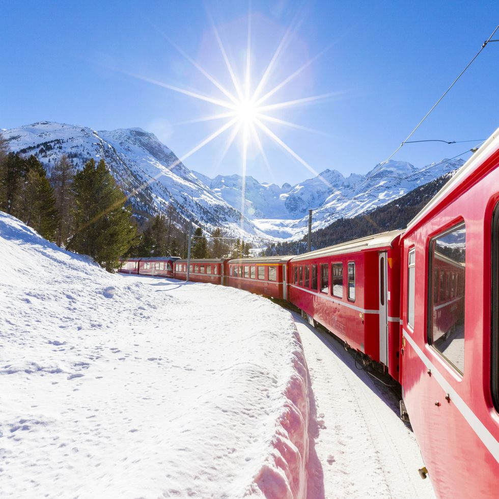 Bernina Express train, Morteratsch, Switzerland
