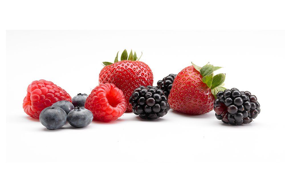 blueberries, strawberries, and raspberries