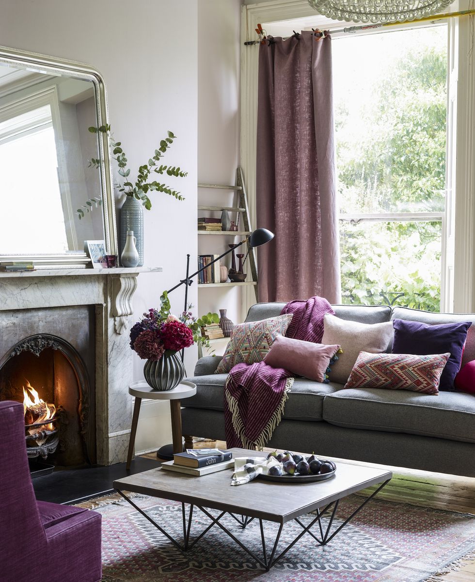 Grey Living Room with Berry & Mauve Pink