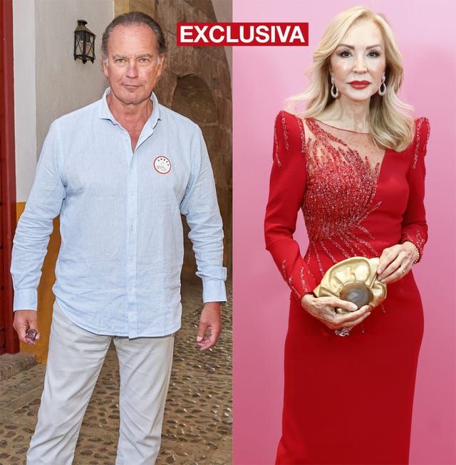 el cantante, con camisa azul, responde a los ataques de la colaboradora con un vestido rojo de fiesta