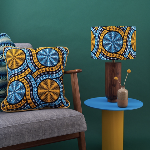 bespoke binny blue and yellow  lampshade and cushion cover