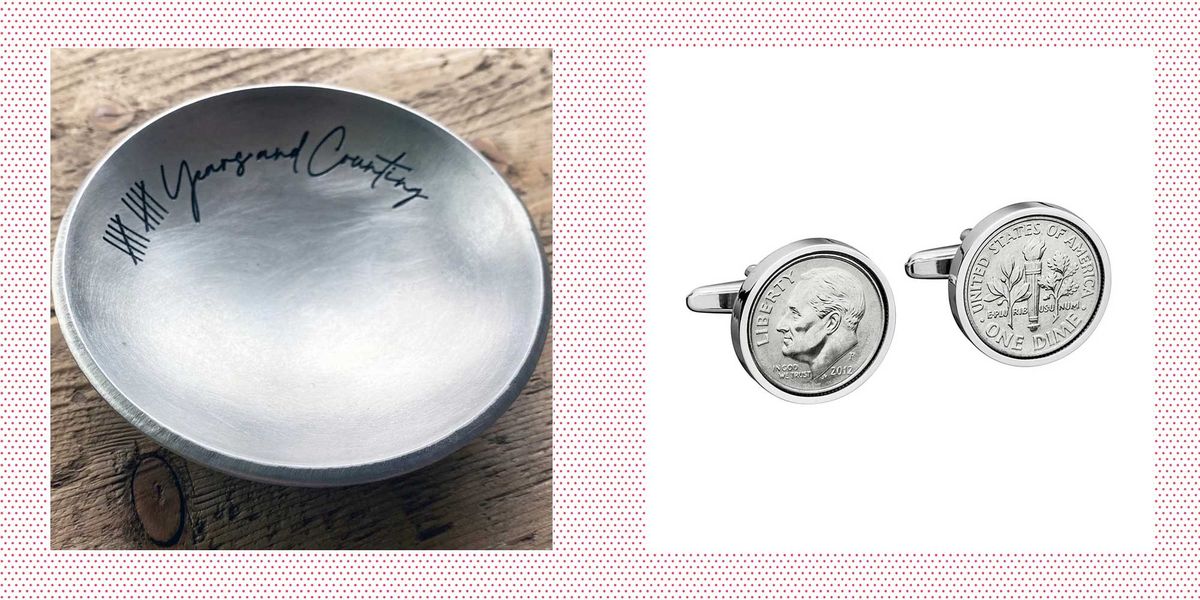 10 year anniversary gifts  aluminum ring dish and tin dime coin cufflinks