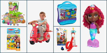 collection of childrens toys including games art supplies and playsets