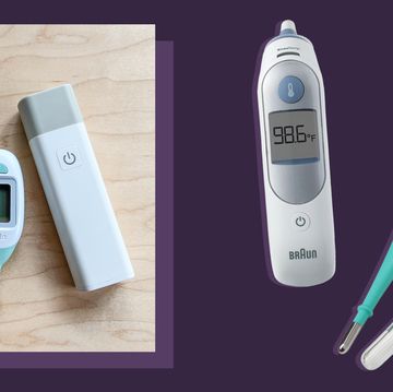 a group of baby thermometers on a table, braun thermoscan 5 ear thermometer, safety 1st rapid read 3 in 1 thermometer
