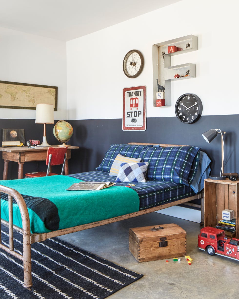 blue and white preteen boys bedroom