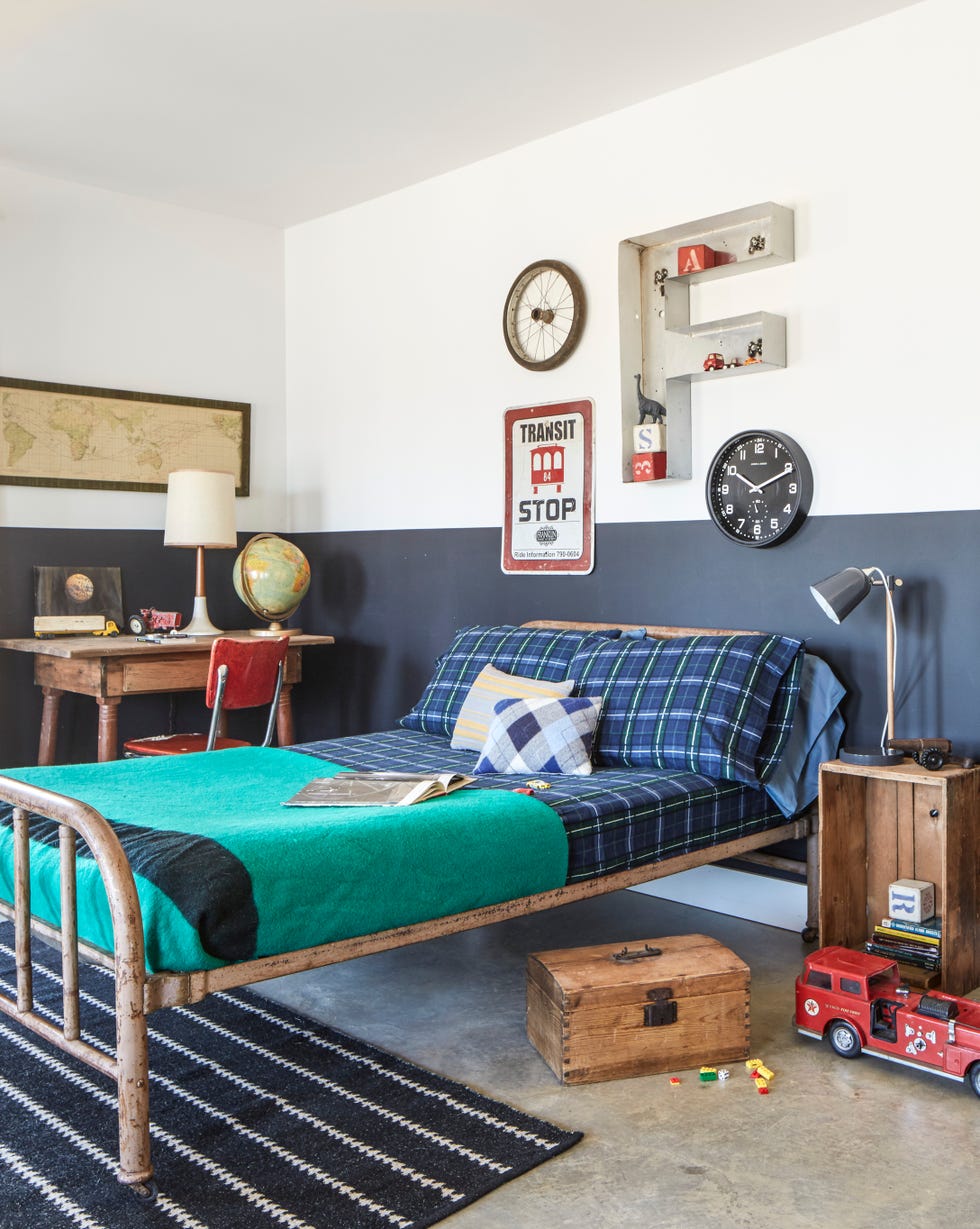 blue and white preteen boys bedroom