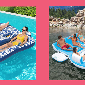 two person pool float and multi person pool raft with people inside
