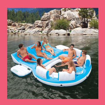 two person pool float and multi person pool raft with people inside