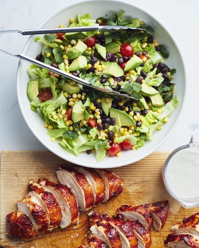 barbecue chicken salad with chicken on board