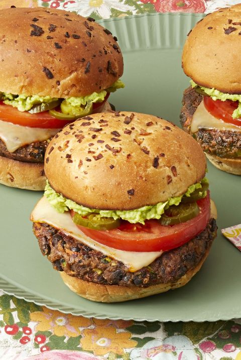 chipotle black bean burgers on sage green plate
