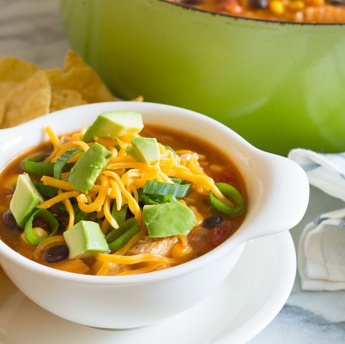 easy enchilada soup with chips and green pot