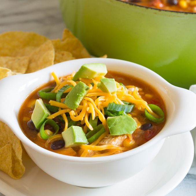 easy enchilada soup with chips and green pot