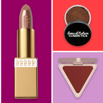 a group of different colored lipsticks and powders