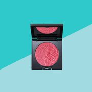best blush for dark skin three blushes against two blue triangles