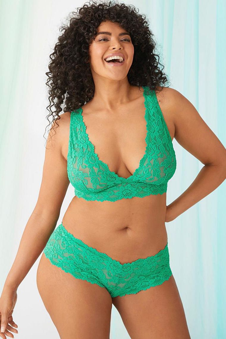 Monki mix and match lace wire bra in dark green
