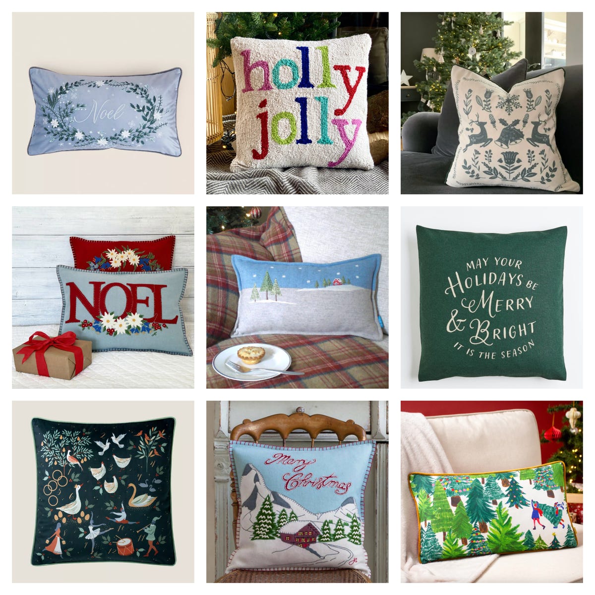 Holly Jolly Characters Personalized Christmas Throw Pillows