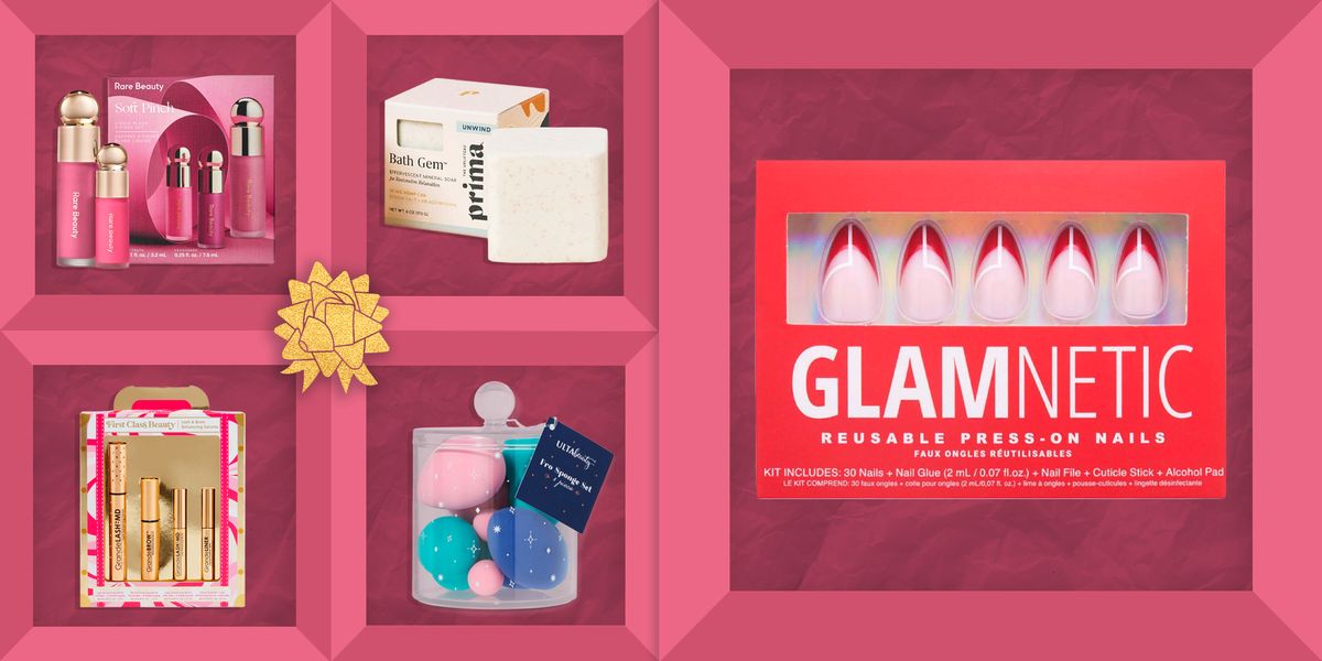 best beauty gifts including first class beauty lash and brow sets, beauty blenders, bath gems, reusable press on nails, and more