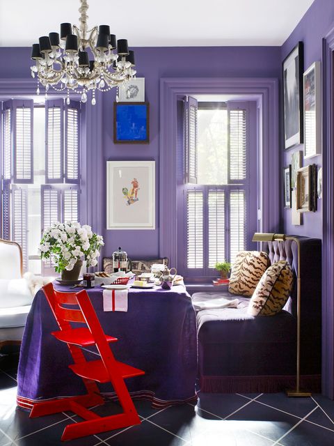purple and red dining nook