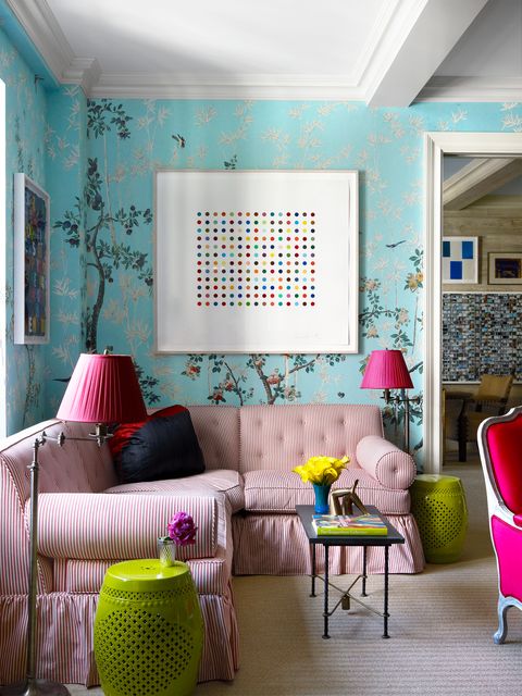 blue and pink living room