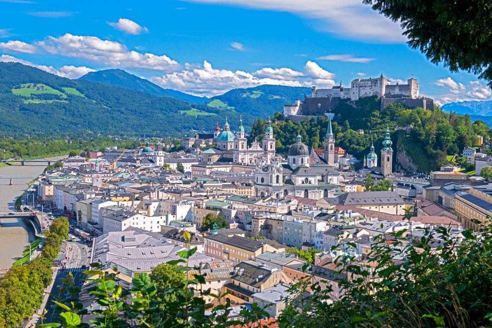 aerial view of salzburg old town, austria