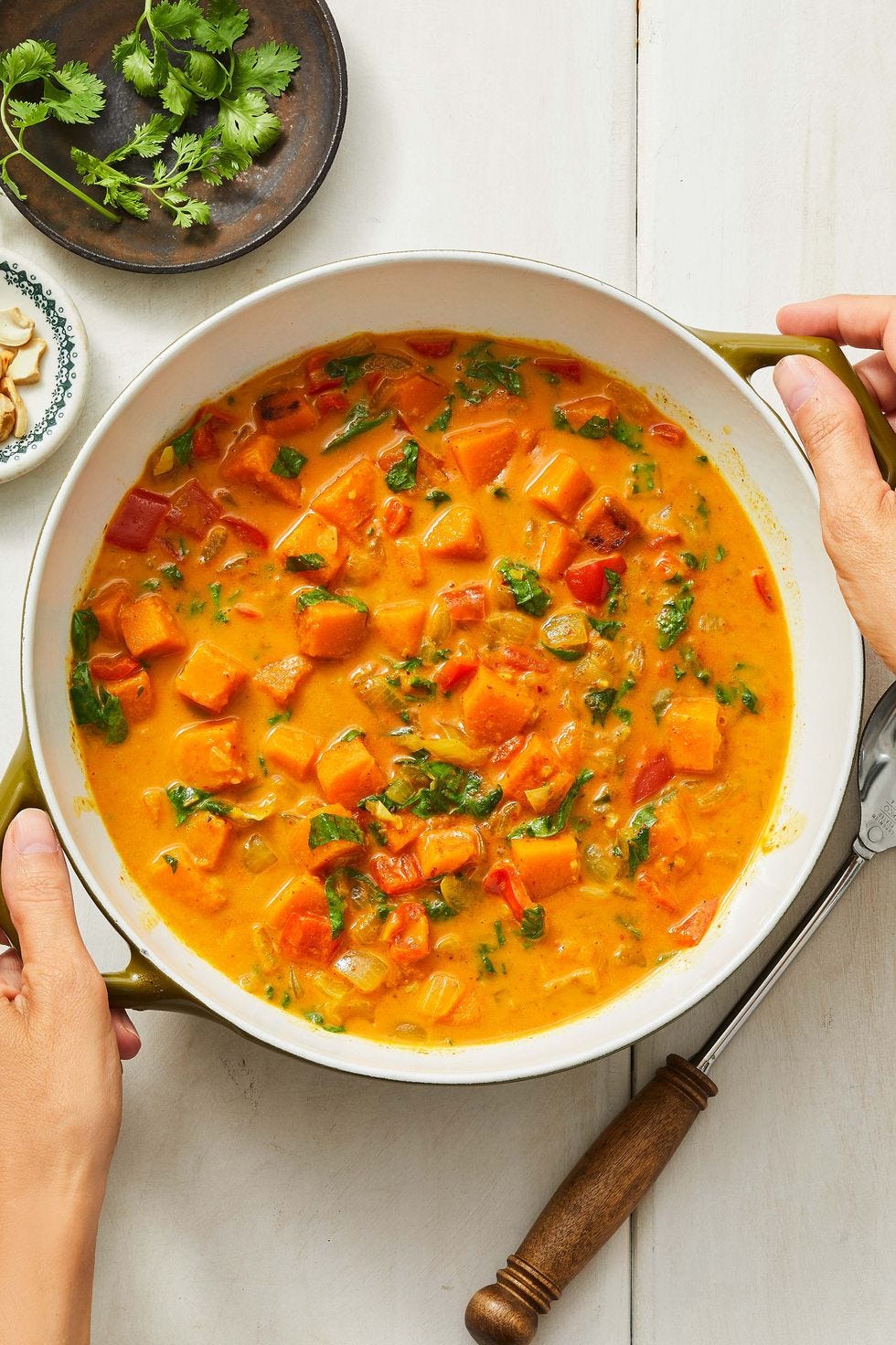 butternut squash curry in a white pot