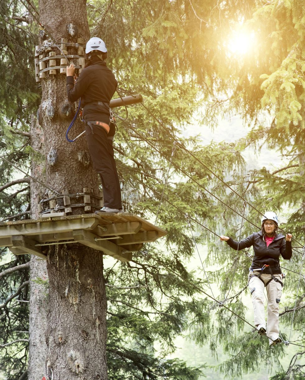 date night ideas with a friends in forest using high rope course