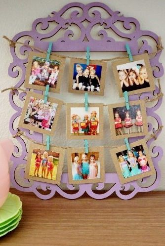 a decorative frame that holds mini photos