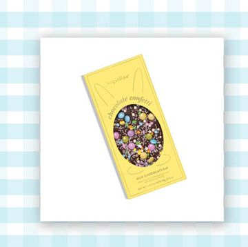 chocolate easter candies on gingham background