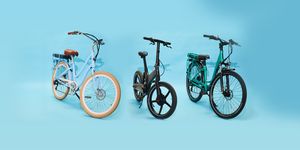 ebikes lined up on blue background