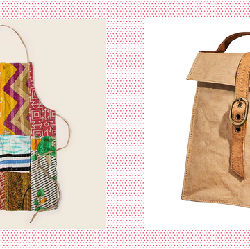 patchwork apron and durable paper lunch bag