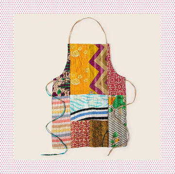 patchwork apron and durable paper lunch bag