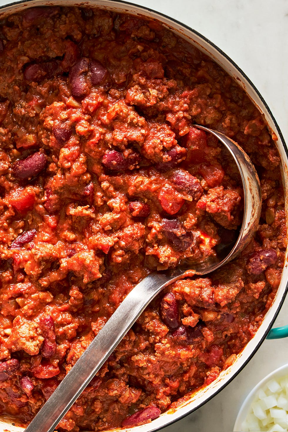 classic beef chili with sour cream and toppings