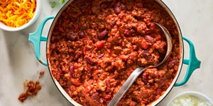 classic beef chili with sour cream and toppings