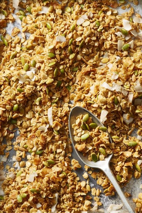 granola with coconut flakes, sunflower seeds, pumpkin seeds